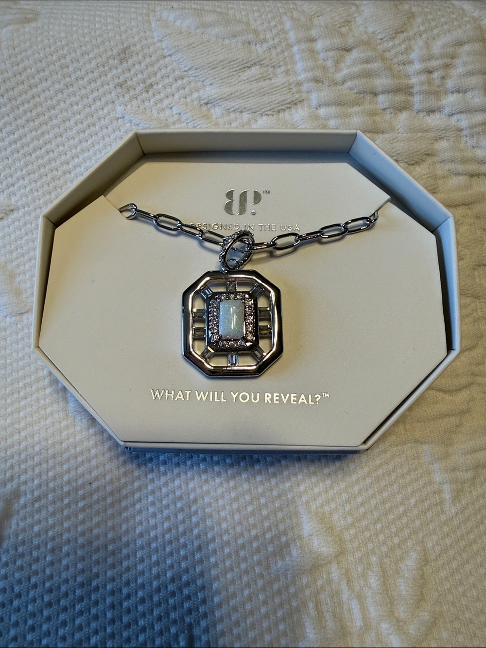 Bomb Party October 2025 White Opal Pendant Necklace NWT